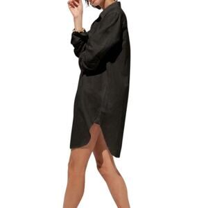 J Crew Relaxed Mini Beach Shirt Dress Linen Cotton Black Button Down Small